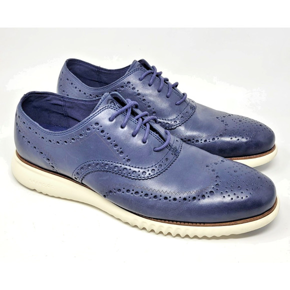 Cole Haan Zerogrand Men's Size 12 Wingtip Oxfords Navy Blue Leather Dress Shoe - Picture 1 of 10